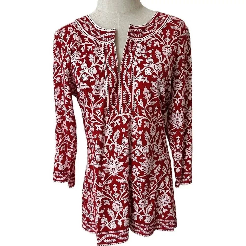 Talbots red floral tunic top
